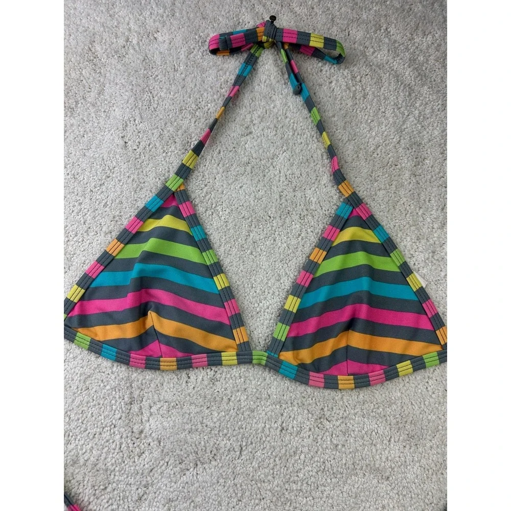 Xhilaration Bikini Top Womens‎ Medium Multicolor Stripe Triangle Swim Halter Tie